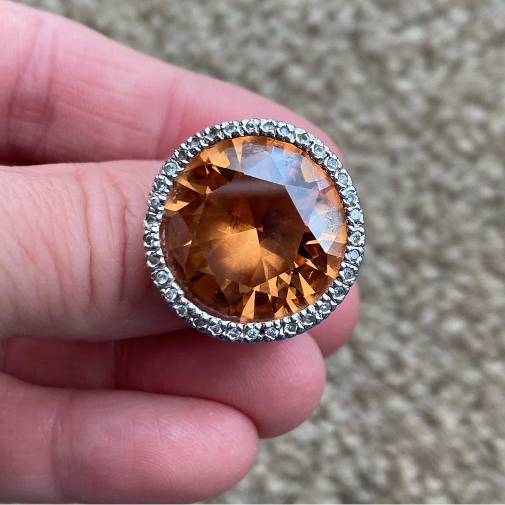 Citrine & Diamond Halo Statement Ring